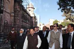 Chief Minister Mr. Omar Abdullah inspecting restoration work at Mubarak Mandi Heritage Complex