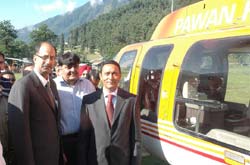 Minister for Tourism and Culture, Jammu & Kashmir Mr. Nawang Rigzin Jora flagging-off the Inaugural Pahalgam-Panchtarni Heli-Service.