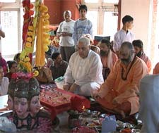 The Chharri Mubarak led by Mahant Depinder Giri duiring Poojan at the Temple.