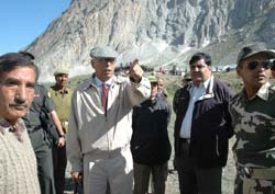 Chairman Mr N N Vohra and CEO Mr B B Vyas of Shri Amarnathji Shrine Board during visit to Chandanwari, Pahalgam.