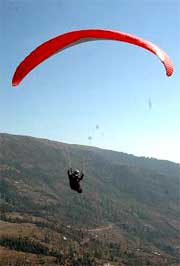 A view of paragliding trials in Panchari block of district Udhampur, Jammu.