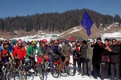 Snow Cycling at Gulmarg, Kashmir.