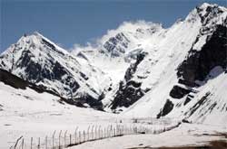 A view of mountains surrounding Shri Amarnathji Shrine in Kashmir. 