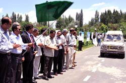 Minister for Tourism, Jammu & Kashmir flagging in the Ist Mughal Road Rally-2010 at Srinagar, Kashmir.
