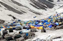 A view of Yatra Camp near the Holy Cave of Shri Amarnathji.