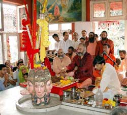 Chhari Poojan being performed on the auspicious occasion of Nag Panchami at Shri Amareshwar Temple, Srinagar, Kashmir.