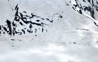 Arial view of Snow covered Hills at Shri Amarnathji Shrine Cave.