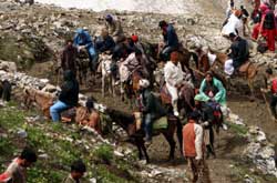 Pilgrims trekking on way to Shri Amarnathj Shrine