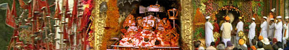 A view of Holy Cave of Shri Mata Vaishno Deviji during Navratras.