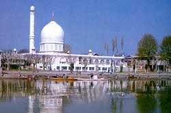 A view of Hazratbal Mosque.